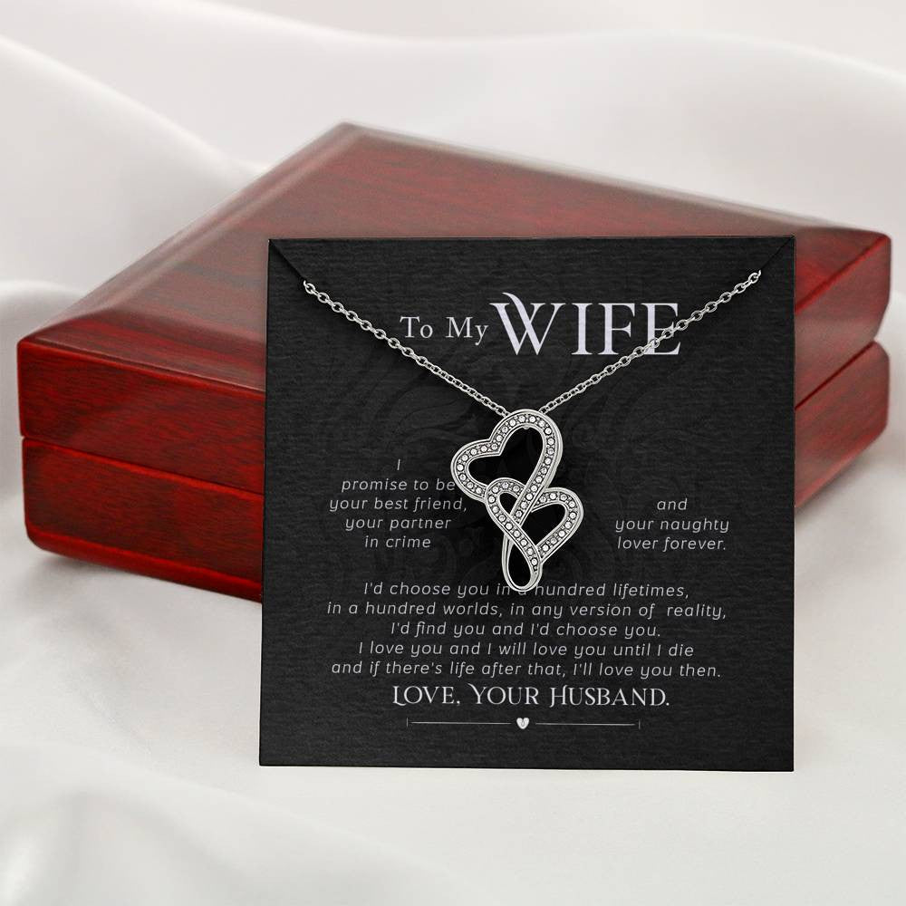 To My Wife I Promise Twin Hearts Necklace Cz Eternal Bond Pendant From Son Daughter Gift Anniversary Birthday Graduation Mothers Day - Double Hearts Necklace
