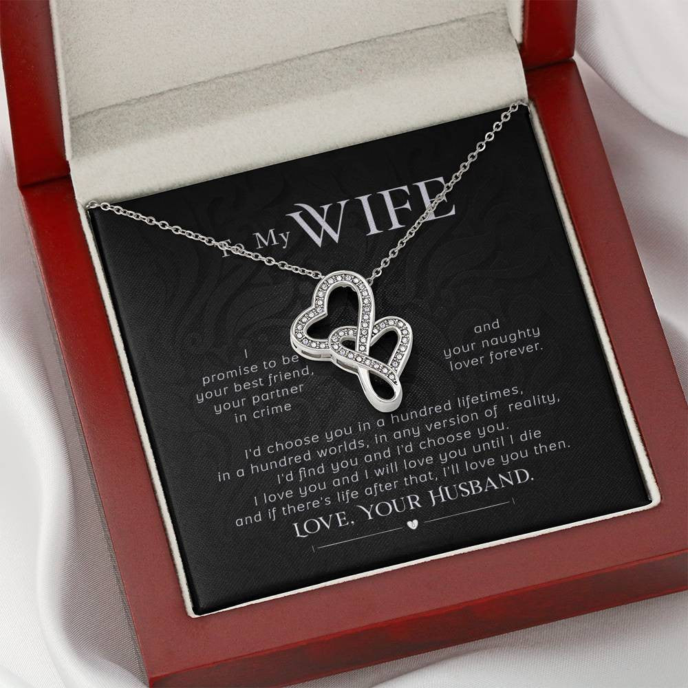 To My Wife I Promise Twin Hearts Necklace Cz Eternal Bond Pendant From Son Daughter Gift Anniversary Birthday Graduation Mothers Day - Double Hearts Necklace
