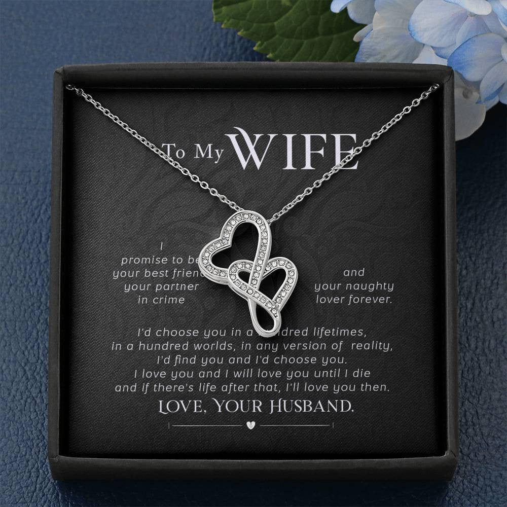 To My Wife I Promise Twin Hearts Necklace Cz Eternal Bond Pendant From Son Daughter Gift Anniversary Birthday Graduation Mothers Day - Double Hearts Necklace