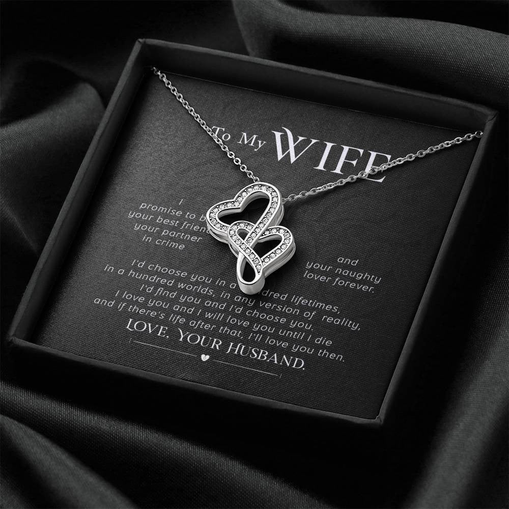 To My Wife I Promise Twin Hearts Necklace Cz Eternal Bond Pendant From Son Daughter Gift Anniversary Birthday Graduation Mothers Day - Double Hearts Necklace