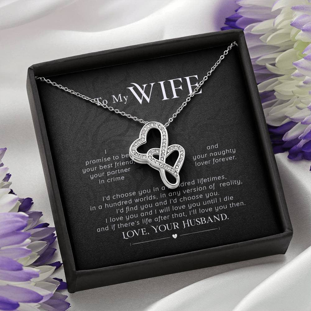 To My Wife I Promise Twin Hearts Necklace Cz Eternal Bond Pendant From Son Daughter Gift Anniversary Birthday Graduation Mothers Day - Double Hearts Necklace