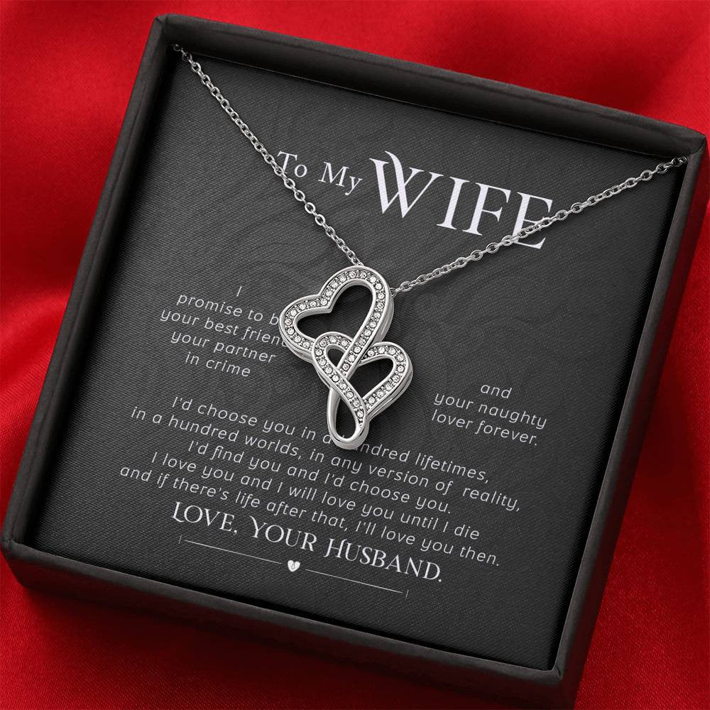 To My Wife I Promise Twin Hearts Necklace Cz Eternal Bond Pendant From Son Daughter Gift Anniversary Birthday Graduation Mothers Day - Double Hearts Necklace