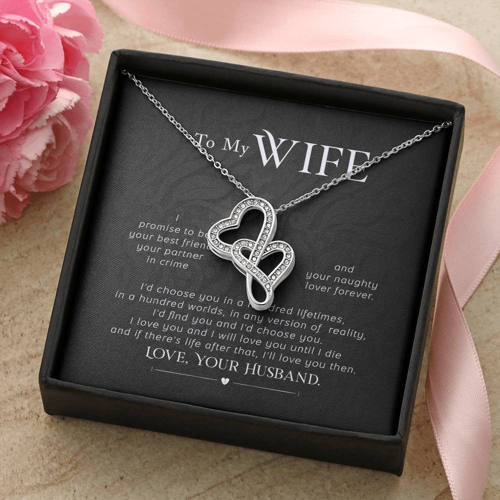 To My Wife I Promise Twin Hearts Necklace Cz Eternal Bond Pendant From Son Daughter Gift Anniversary Birthday Graduation Mothers Day - Double Hearts Necklace
