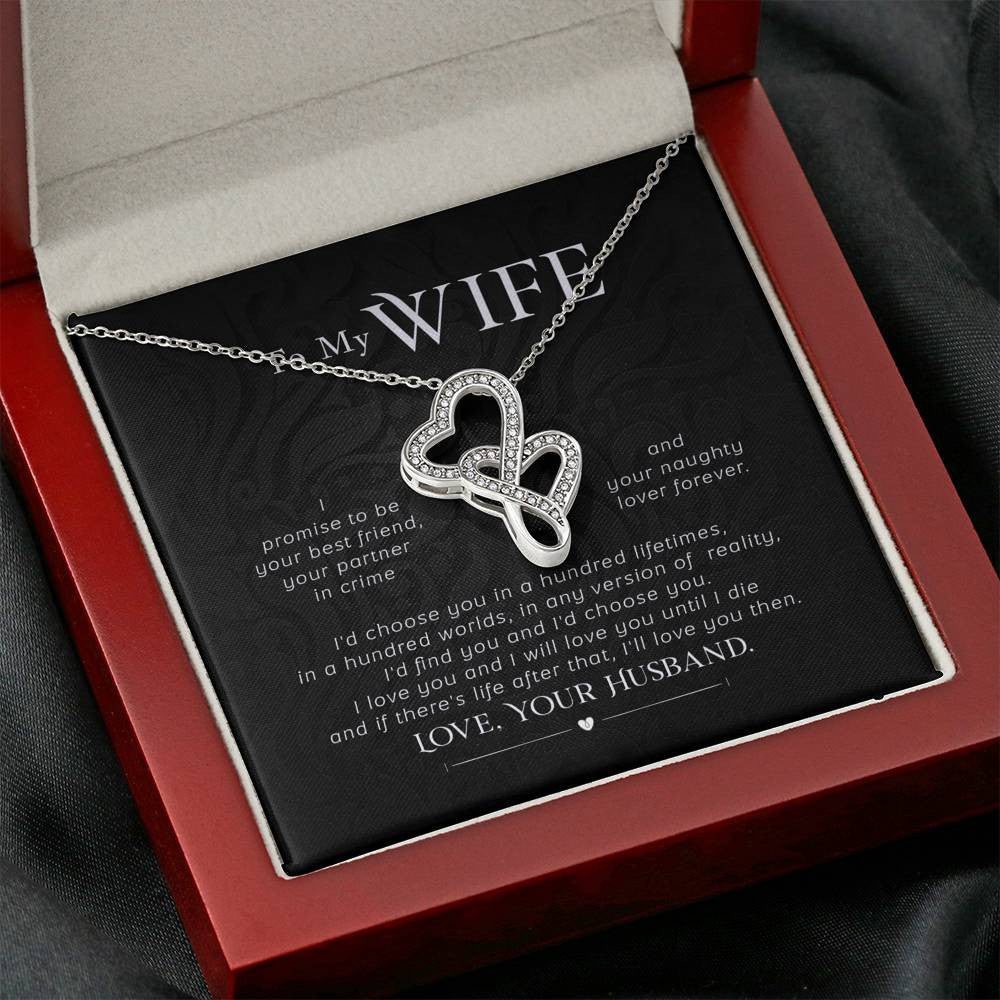 To My Wife I Promise Twin Hearts Necklace Cz Eternal Bond Pendant From Son Daughter Gift Anniversary Birthday Graduation Mothers Day - Double Hearts Necklace