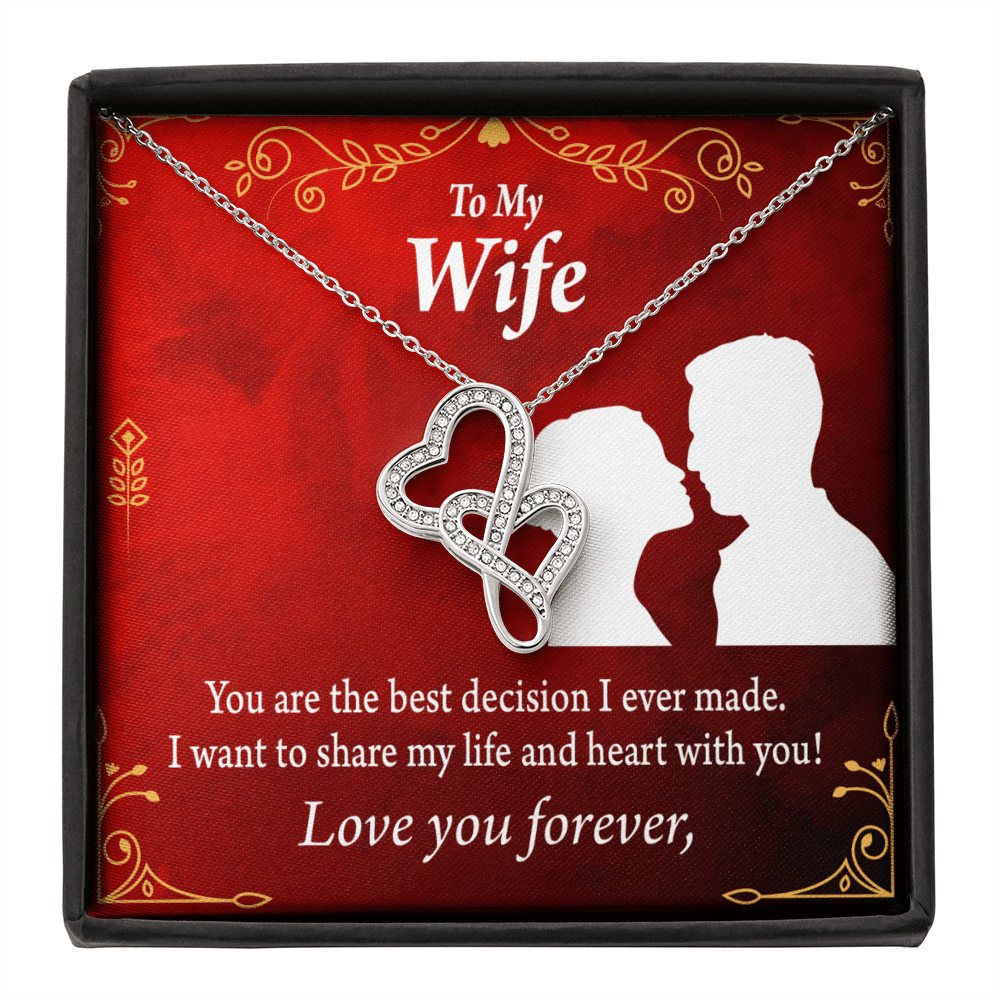 To My Wife The Best Decision I Made Twin Hearts Necklace Cz Eternal Bond Pendant From Son Daughter Gift Anniversary Birthday Graduation Mothers Day - Double Hearts Necklace