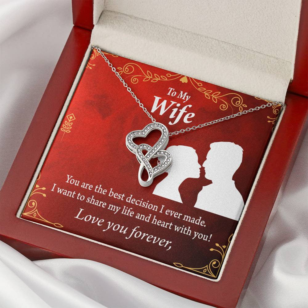 To My Wife The Best Decision I Made Twin Hearts Necklace Cz Eternal Bond Pendant From Son Daughter Gift Anniversary Birthday Graduation Mothers Day - Double Hearts Necklace