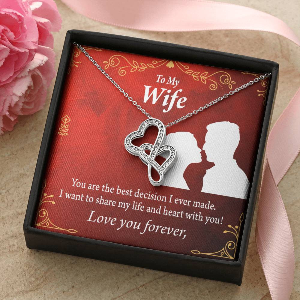 To My Wife The Best Decision I Made Twin Hearts Necklace Cz Eternal Bond Pendant From Son Daughter Gift Anniversary Birthday Graduation Mothers Day - Double Hearts Necklace