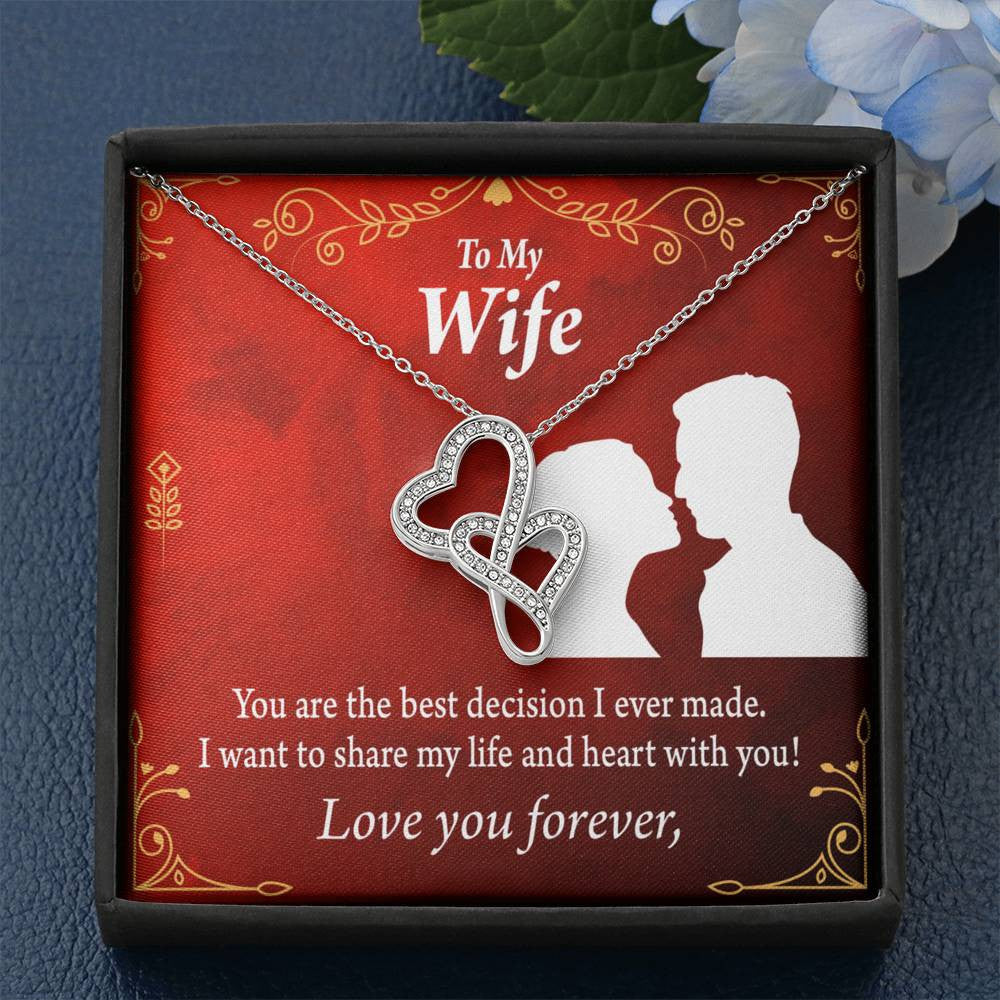 To My Wife The Best Decision I Made Twin Hearts Necklace Cz Eternal Bond Pendant From Son Daughter Gift Anniversary Birthday Graduation Mothers Day - Double Hearts Necklace