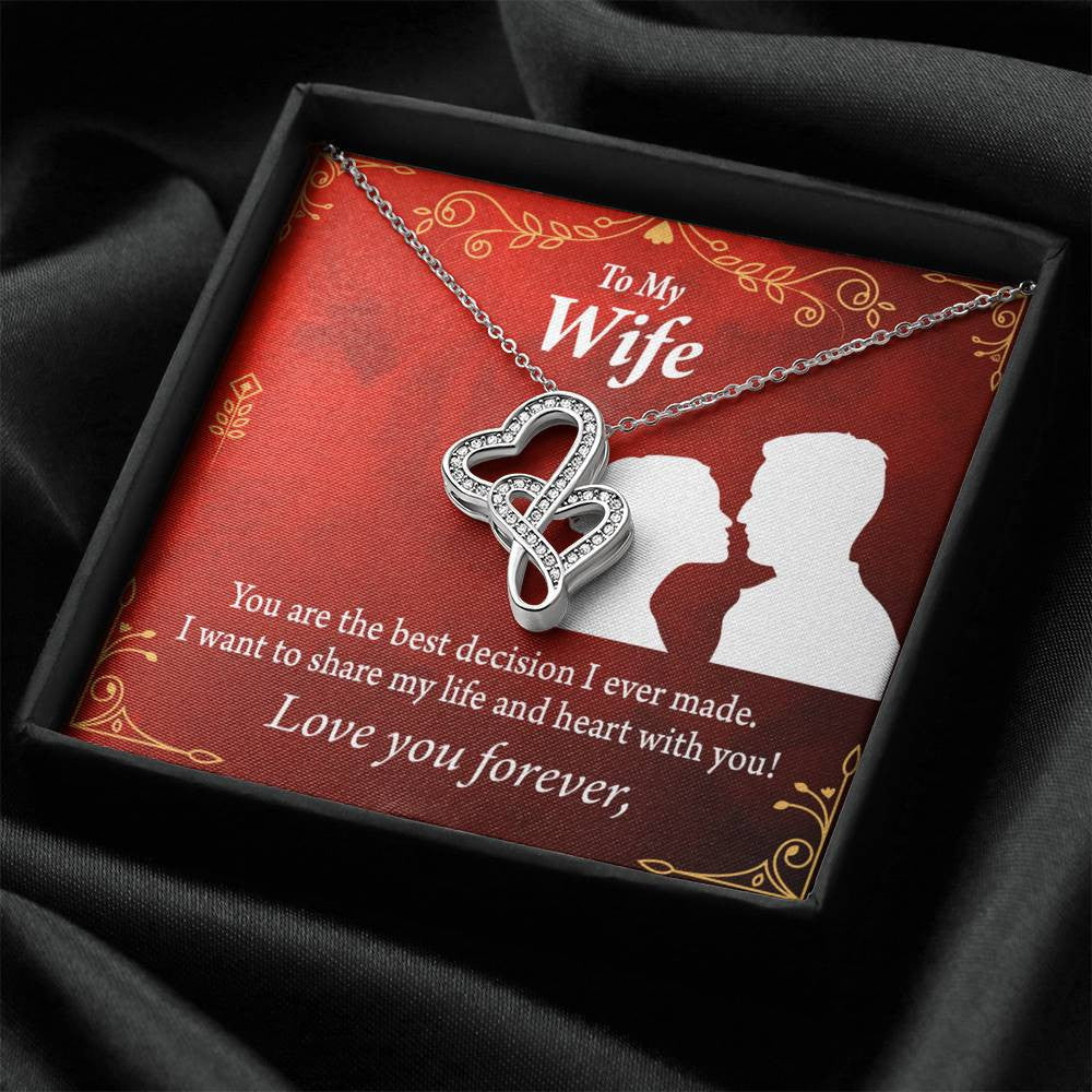 To My Wife The Best Decision I Made Twin Hearts Necklace Cz Eternal Bond Pendant From Son Daughter Gift Anniversary Birthday Graduation Mothers Day - Double Hearts Necklace