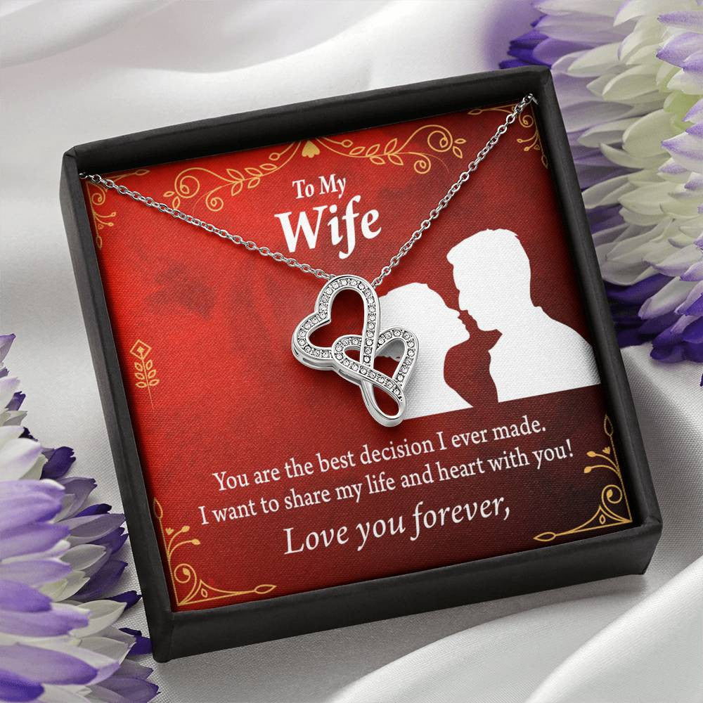 To My Wife The Best Decision I Made Twin Hearts Necklace Cz Eternal Bond Pendant From Son Daughter Gift Anniversary Birthday Graduation Mothers Day - Double Hearts Necklace