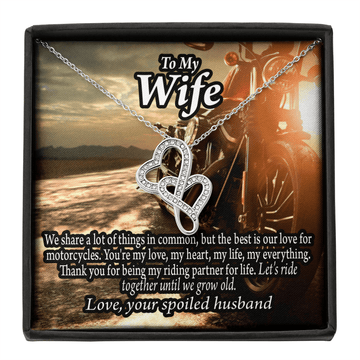 To My Wife Live To Ride Love To Experience Double Hearts Necklace Message Card From Son Daughter Gift Anniversary Birthday Graduation Mothers Day - Double Hearts Necklace