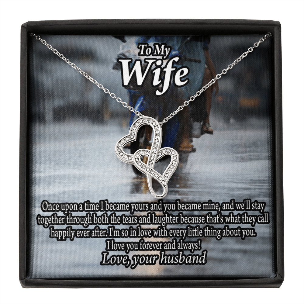 To My Wife Once Upon A Time You Became Mine Double Hearts Necklace Message Card From Son Daughter Gift Anniversary Birthday Graduation Mothers Day - Double Hearts Necklace