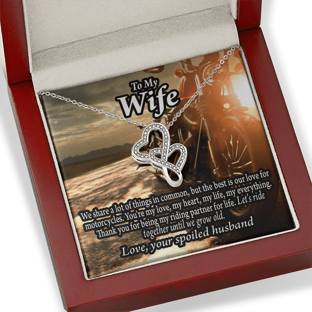 To My Wife Live To Ride Love To Experience Double Hearts Necklace Message Card From Son Daughter Gift Anniversary Birthday Graduation Mothers Day - Double Hearts Necklace
