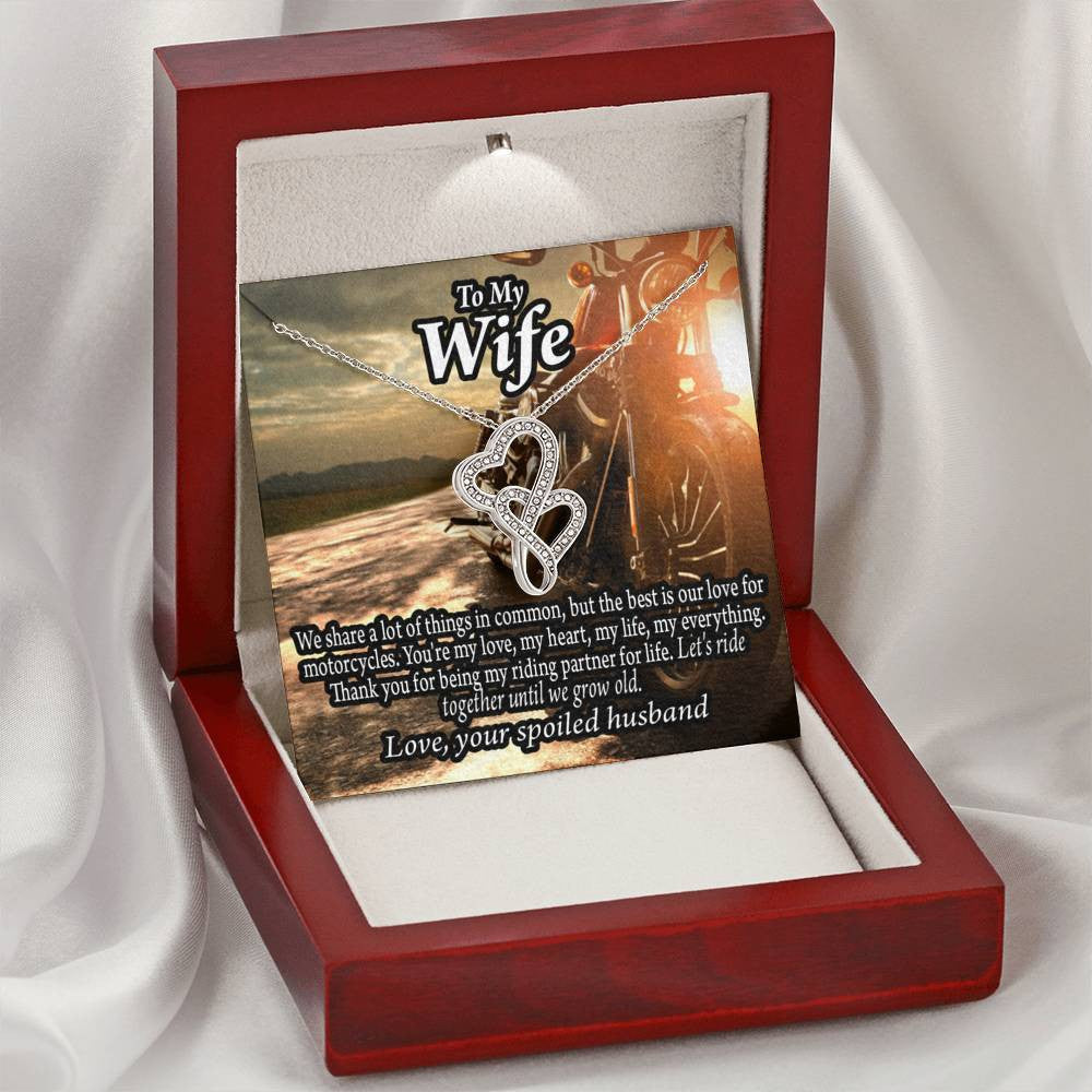 To My Wife Live To Ride Love To Experience Double Hearts Necklace Message Card From Son Daughter Gift Anniversary Birthday Graduation Mothers Day - Double Hearts Necklace