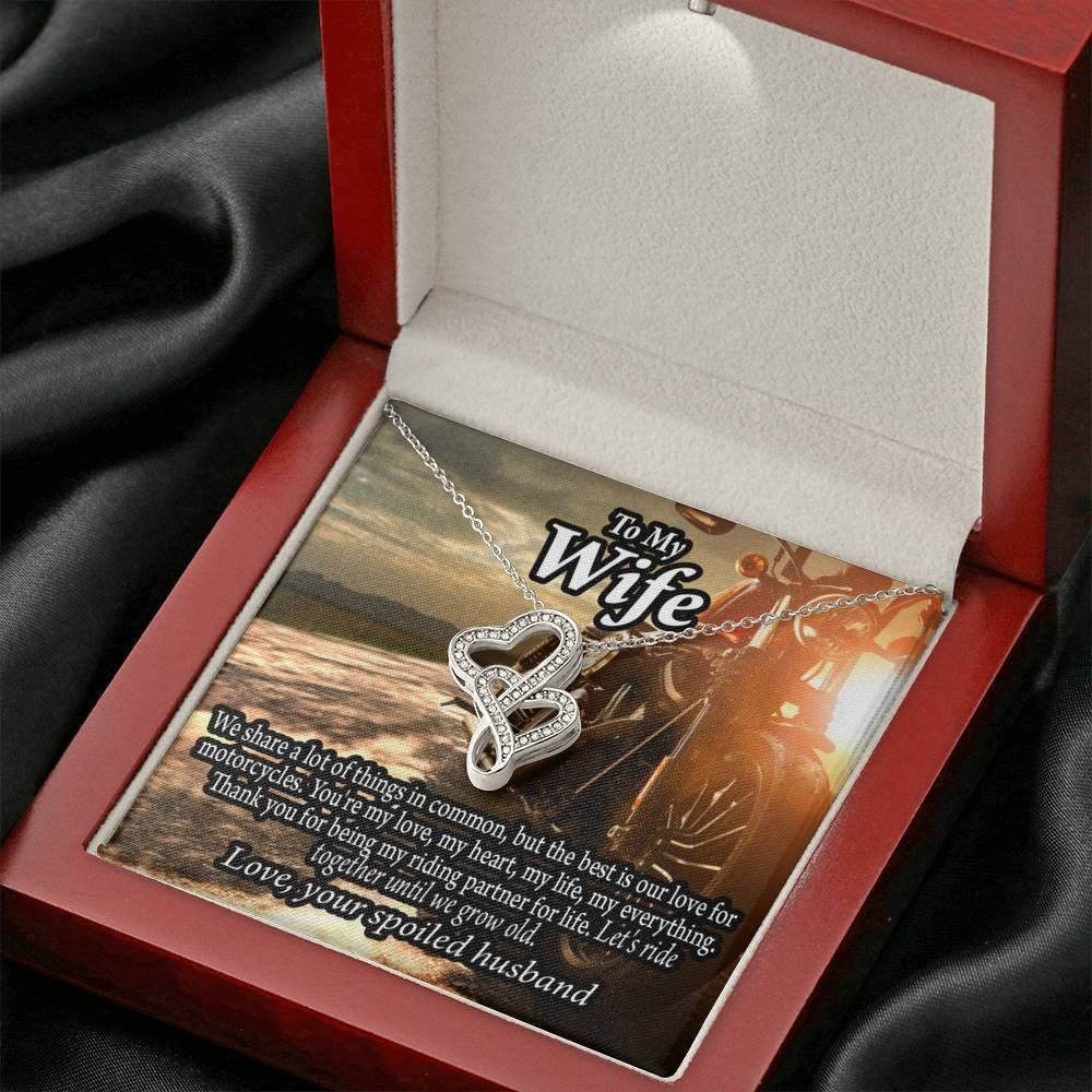 To My Wife Live To Ride Love To Experience Double Hearts Necklace Message Card From Son Daughter Gift Anniversary Birthday Graduation Mothers Day - Double Hearts Necklace