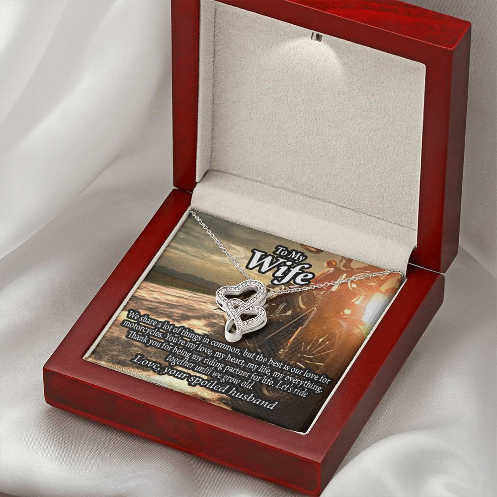 To My Wife Live To Ride Love To Experience Double Hearts Necklace Message Card From Son Daughter Gift Anniversary Birthday Graduation Mothers Day - Double Hearts Necklace