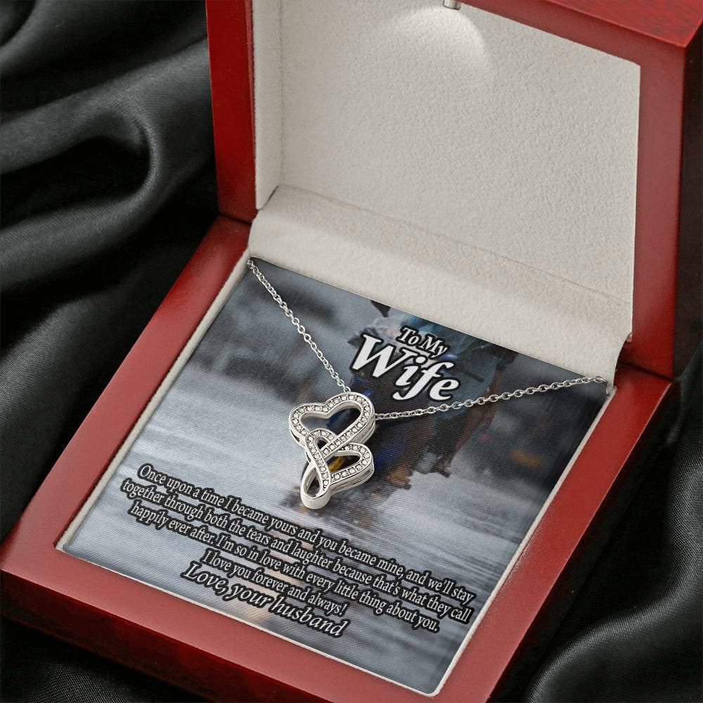 To My Wife Once Upon A Time You Became Mine Double Hearts Necklace Message Card From Son Daughter Gift Anniversary Birthday Graduation Mothers Day - Double Hearts Necklace