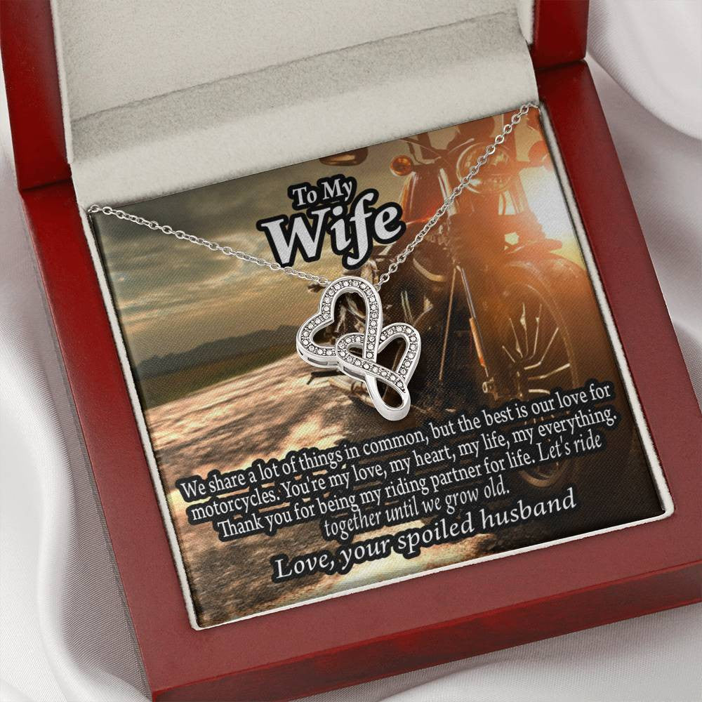 To My Wife Live To Ride Love To Experience Double Hearts Necklace Message Card From Son Daughter Gift Anniversary Birthday Graduation Mothers Day - Double Hearts Necklace