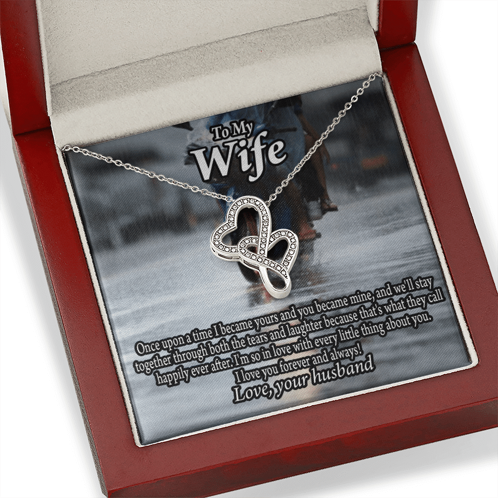 To My Wife Once Upon A Time You Became Mine Double Hearts Necklace Message Card From Son Daughter Gift Anniversary Birthday Graduation Mothers Day - Double Hearts Necklace