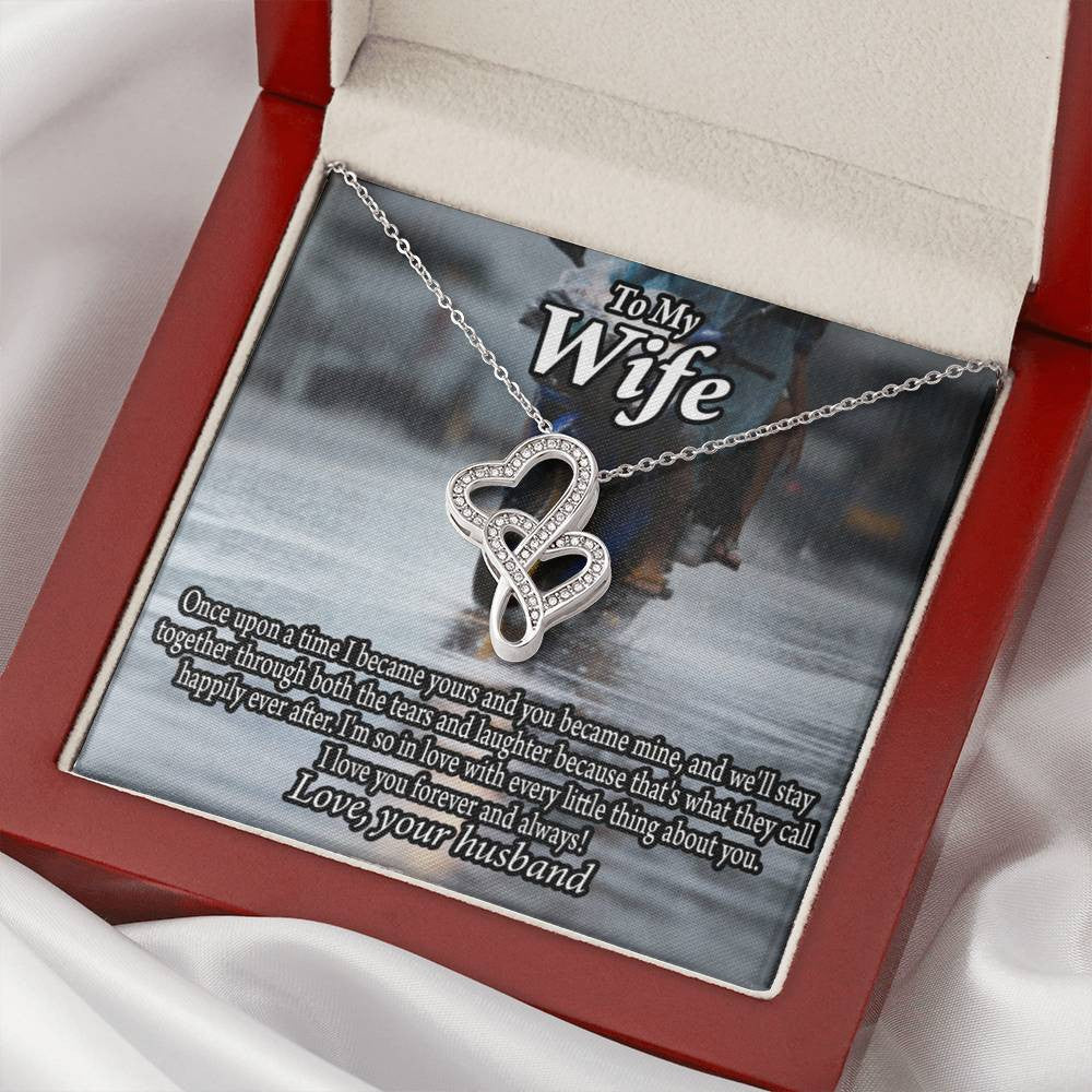 To My Wife Once Upon A Time You Became Mine Double Hearts Necklace Message Card From Son Daughter Gift Anniversary Birthday Graduation Mothers Day - Double Hearts Necklace