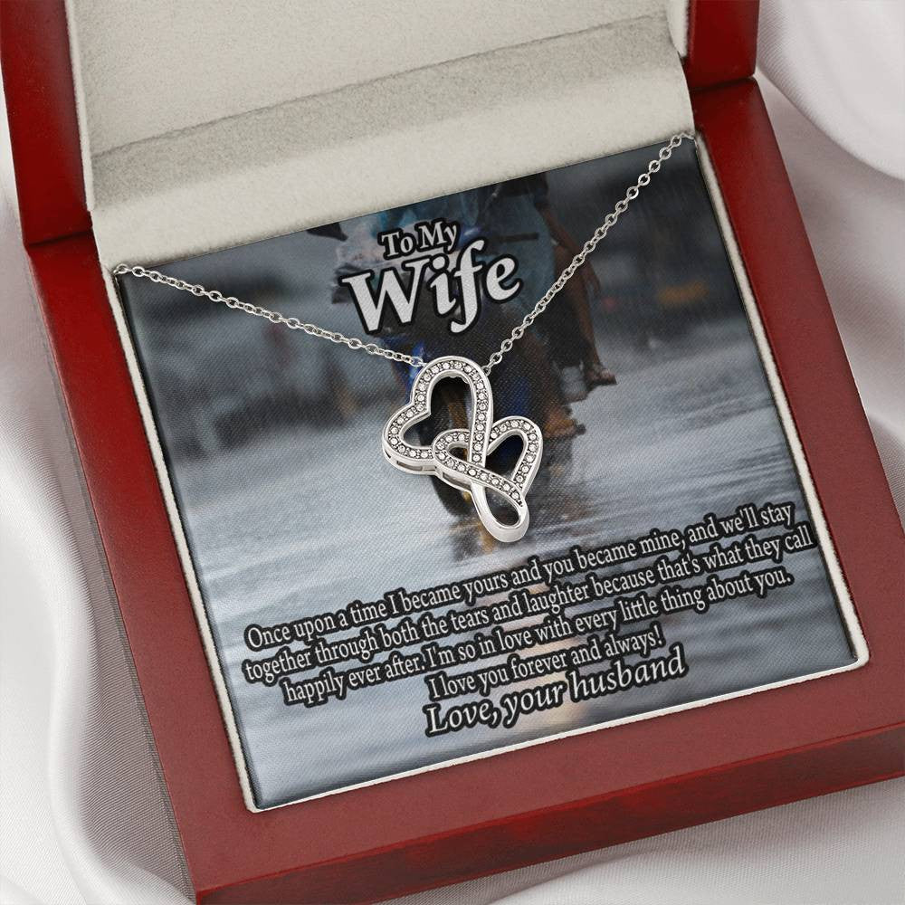 To My Wife Once Upon A Time You Became Mine Double Hearts Necklace Message Card From Son Daughter Gift Anniversary Birthday Graduation Mothers Day - Double Hearts Necklace