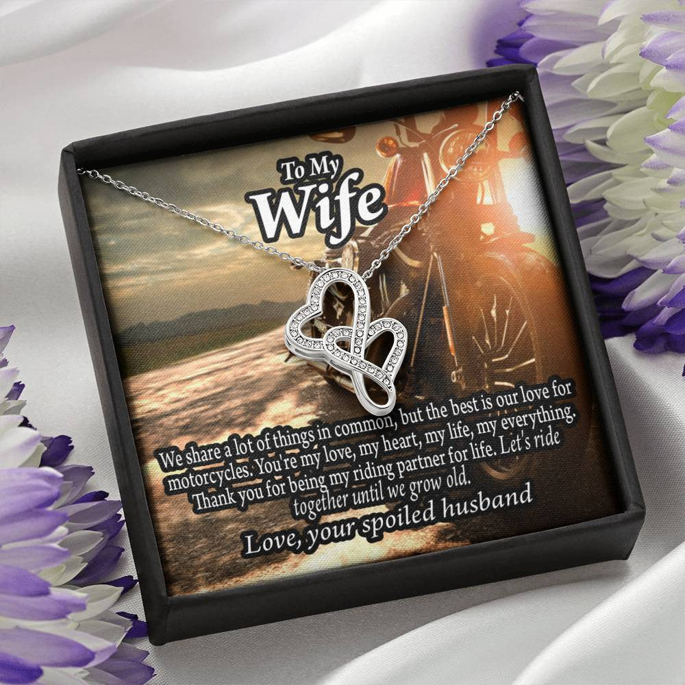 To My Wife Live To Ride Love To Experience Double Hearts Necklace Message Card From Son Daughter Gift Anniversary Birthday Graduation Mothers Day - Double Hearts Necklace