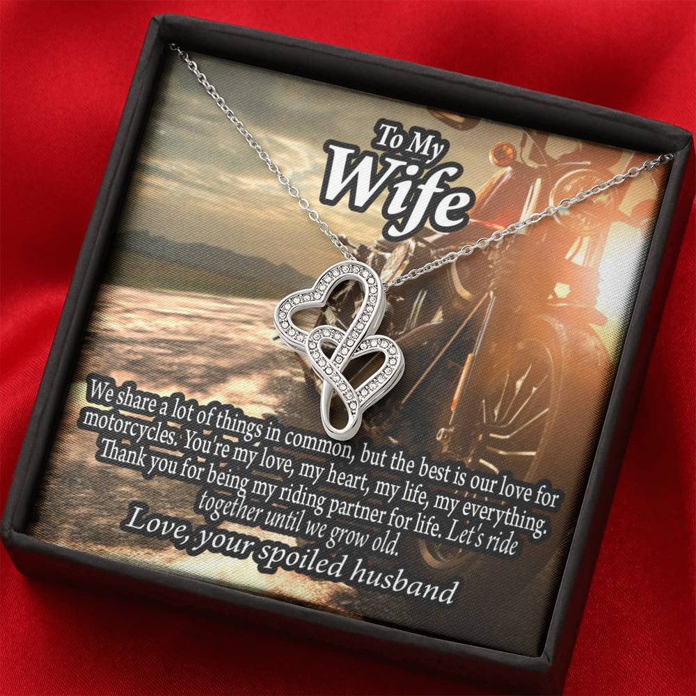 To My Wife Live To Ride Love To Experience Double Hearts Necklace Message Card From Son Daughter Gift Anniversary Birthday Graduation Mothers Day - Double Hearts Necklace
