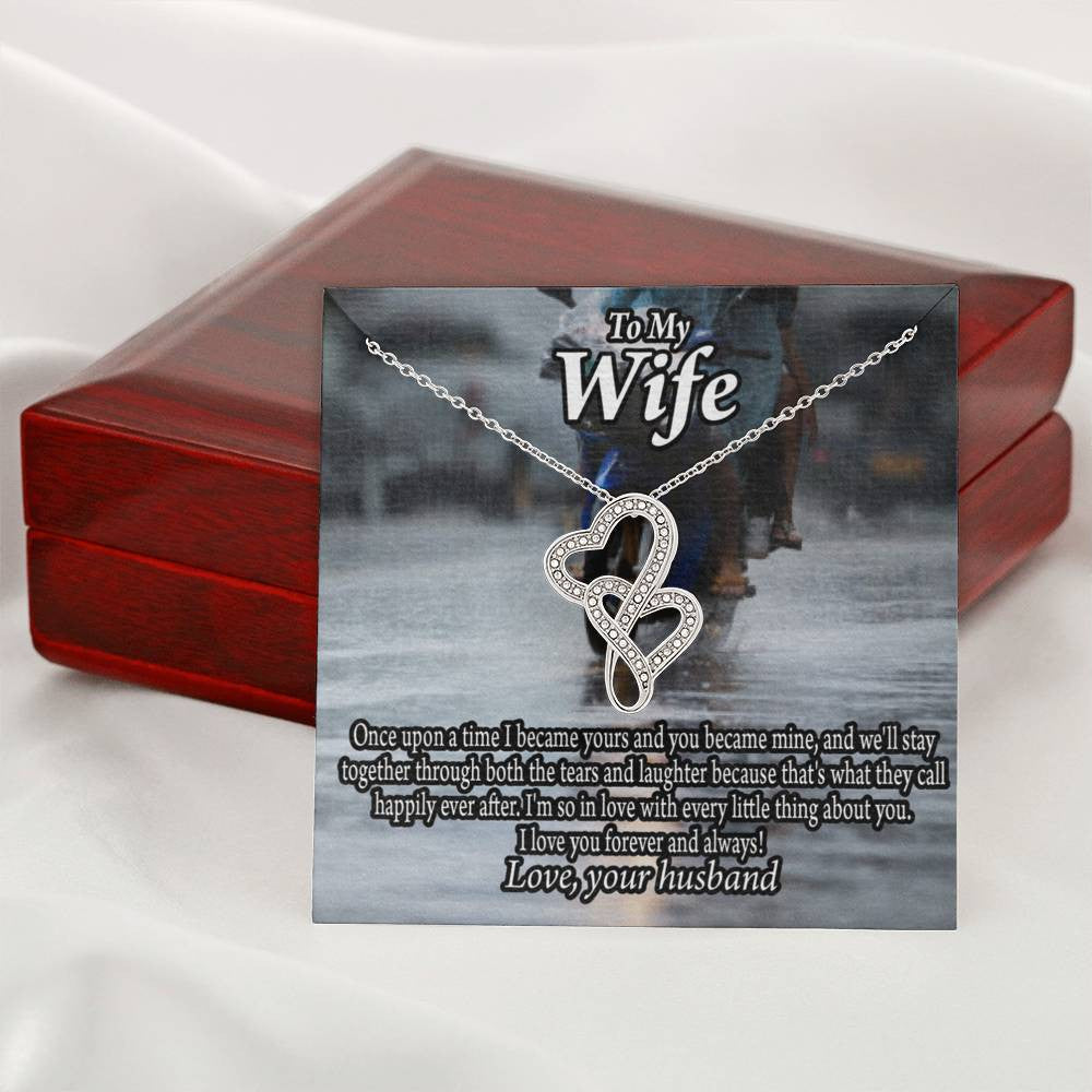 To My Wife Once Upon A Time You Became Mine Double Hearts Necklace Message Card From Son Daughter Gift Anniversary Birthday Graduation Mothers Day - Double Hearts Necklace