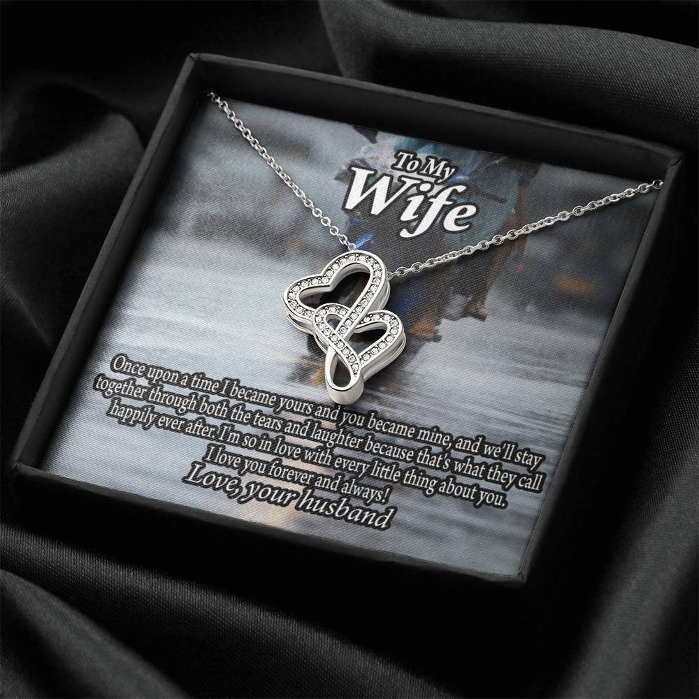 To My Wife Once Upon A Time You Became Mine Double Hearts Necklace Message Card From Son Daughter Gift Anniversary Birthday Graduation Mothers Day - Double Hearts Necklace