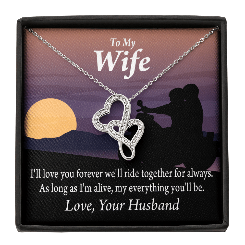 To My Wife Ride Together For Always Double Hearts Necklace Message Card From Son Daughter Gift Anniversary Birthday Graduation Mothers Day - Double Hearts Necklace