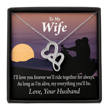 To My Wife Ride Together For Always Double Hearts Necklace Message Card From Son Daughter Gift Anniversary Birthday Graduation Mothers Day - Double Hearts Necklace