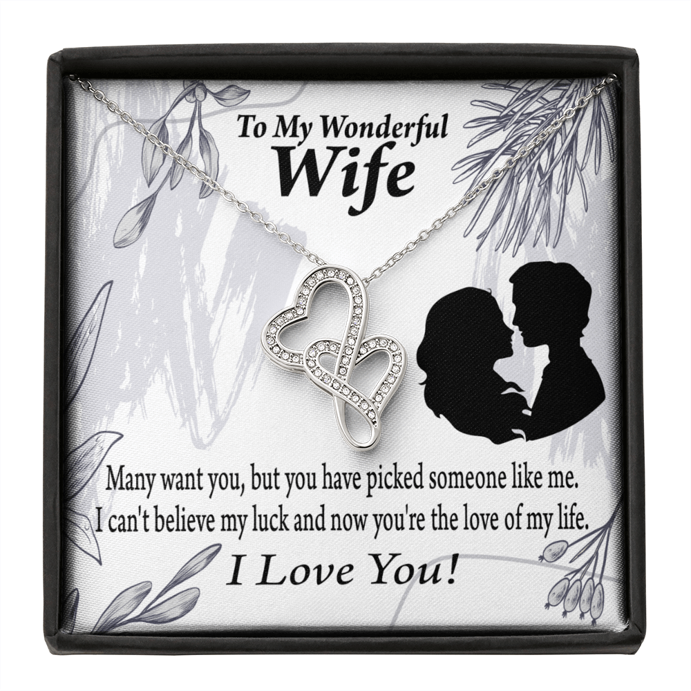 To My Wife Lucky To Be Your Man Twin Hearts Necklace Cz Eternal Bond Pendant From Son Daughter Gift Anniversary Birthday Graduation Mothers Day - Double Hearts Necklace