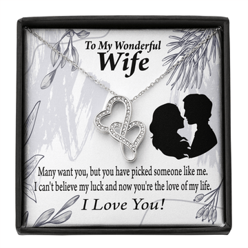 To My Wife Lucky To Be Your Man Twin Hearts Necklace Cz Eternal Bond Pendant From Son Daughter Gift Anniversary Birthday Graduation Mothers Day - Double Hearts Necklace