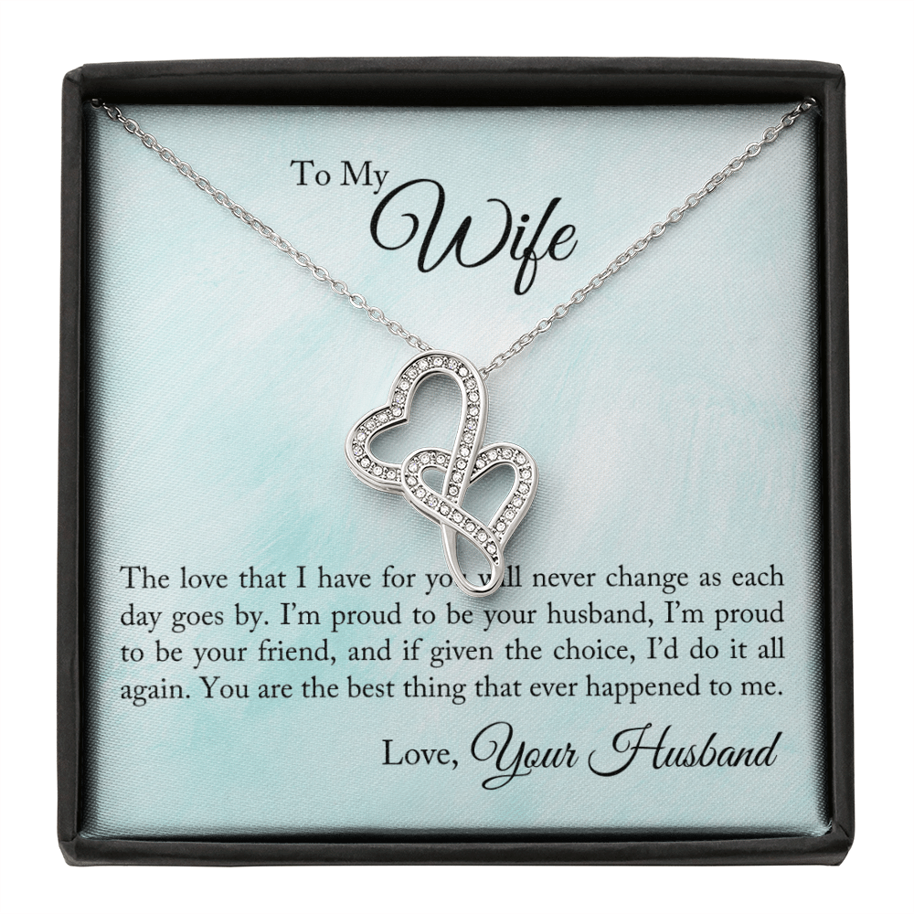 To My Wife Proud To Be You Husband Double Hearts Necklace Message Card From Son Daughter Gift Anniversary Birthday Graduation Mothers Day - Double Hearts Necklace