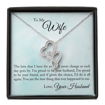 To My Wife Proud To Be You Husband Double Hearts Necklace Message Card From Son Daughter Gift Anniversary Birthday Graduation Mothers Day - Double Hearts Necklace