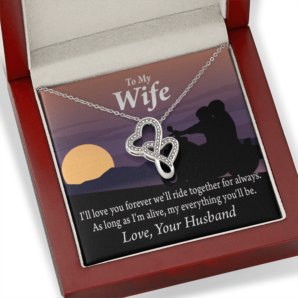 To My Wife Ride Together For Always Double Hearts Necklace Message Card From Son Daughter Gift Anniversary Birthday Graduation Mothers Day - Double Hearts Necklace