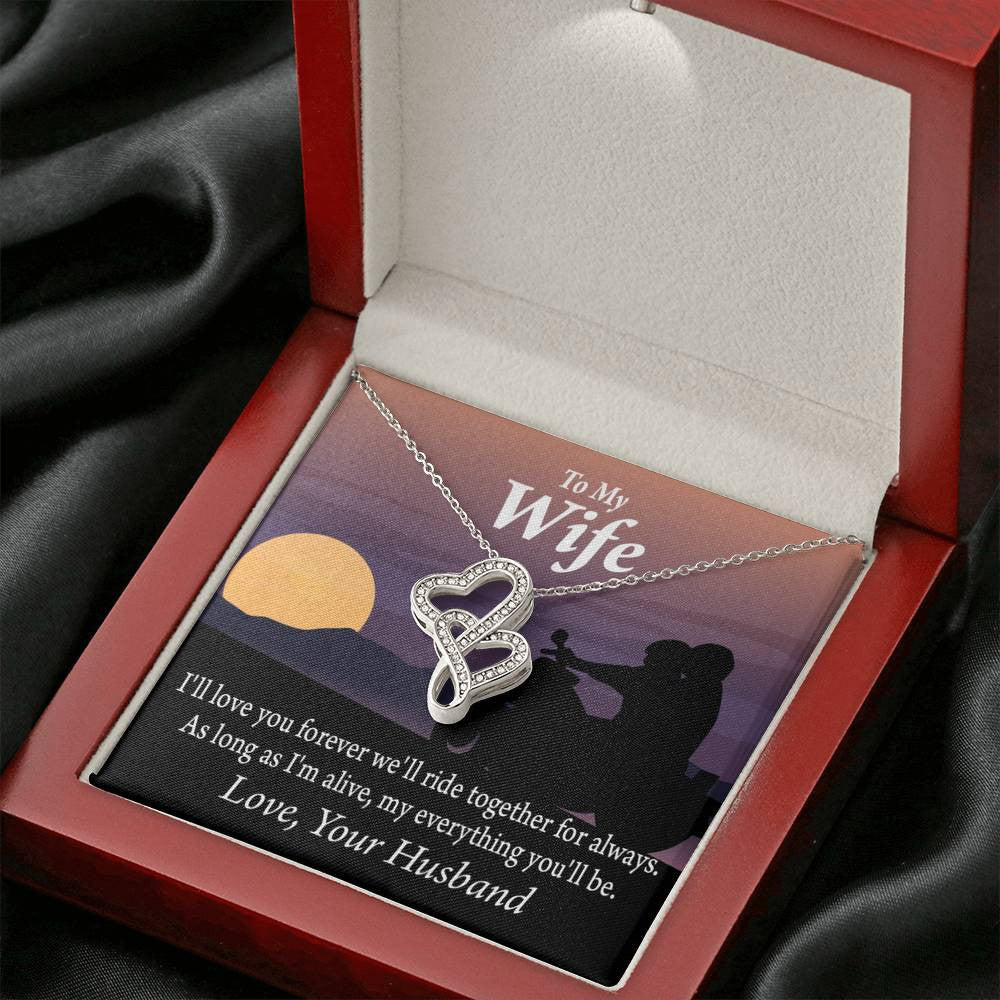 To My Wife Ride Together For Always Double Hearts Necklace Message Card From Son Daughter Gift Anniversary Birthday Graduation Mothers Day - Double Hearts Necklace