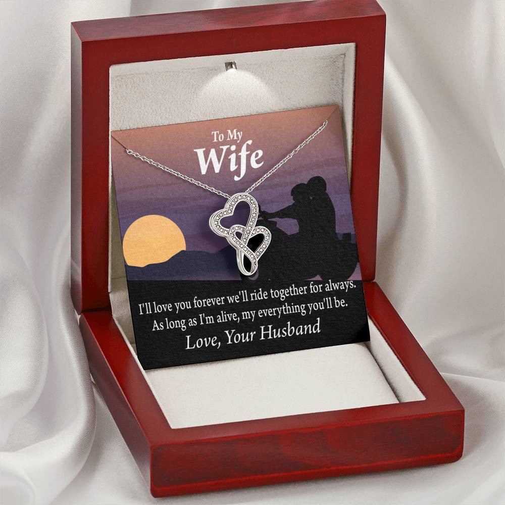 To My Wife Ride Together For Always Double Hearts Necklace Message Card From Son Daughter Gift Anniversary Birthday Graduation Mothers Day - Double Hearts Necklace