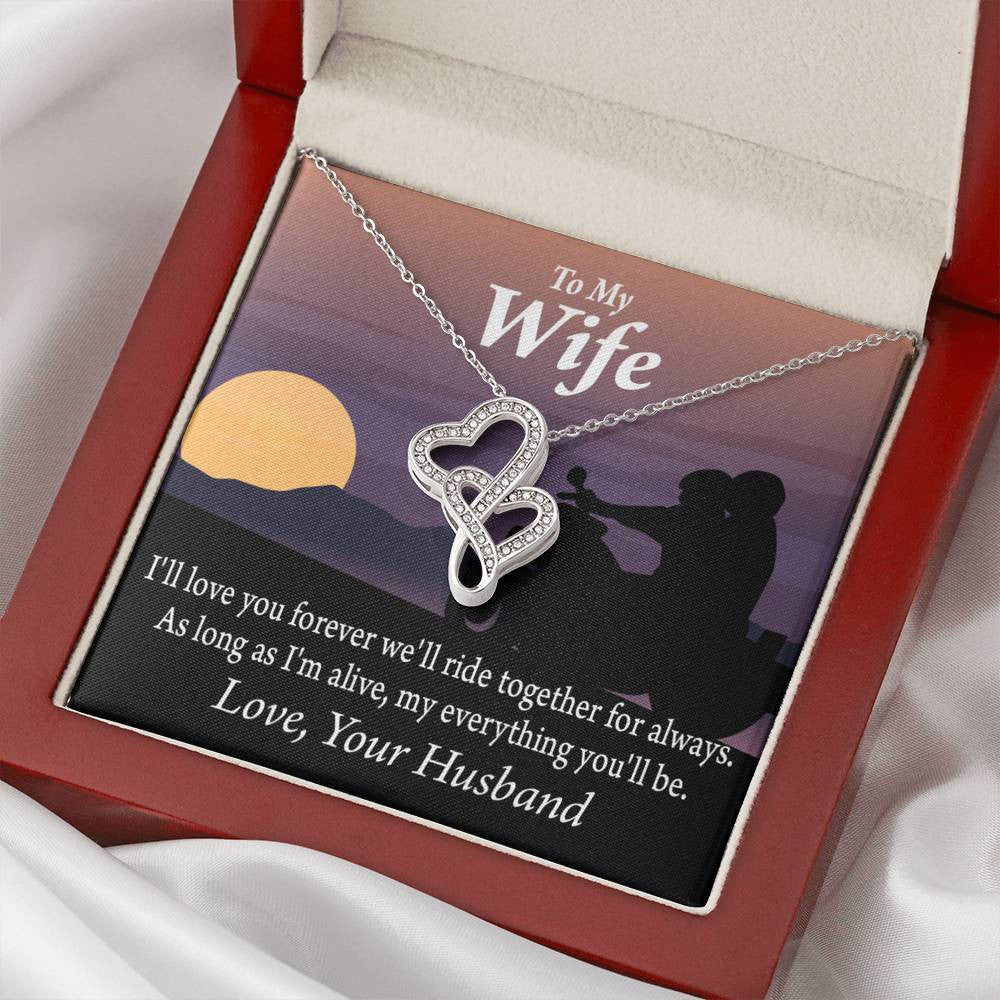 To My Wife Ride Together For Always Double Hearts Necklace Message Card From Son Daughter Gift Anniversary Birthday Graduation Mothers Day - Double Hearts Necklace