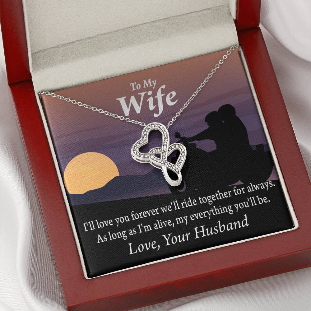 To My Wife Ride Together For Always Double Hearts Necklace Message Card From Son Daughter Gift Anniversary Birthday Graduation Mothers Day - Double Hearts Necklace