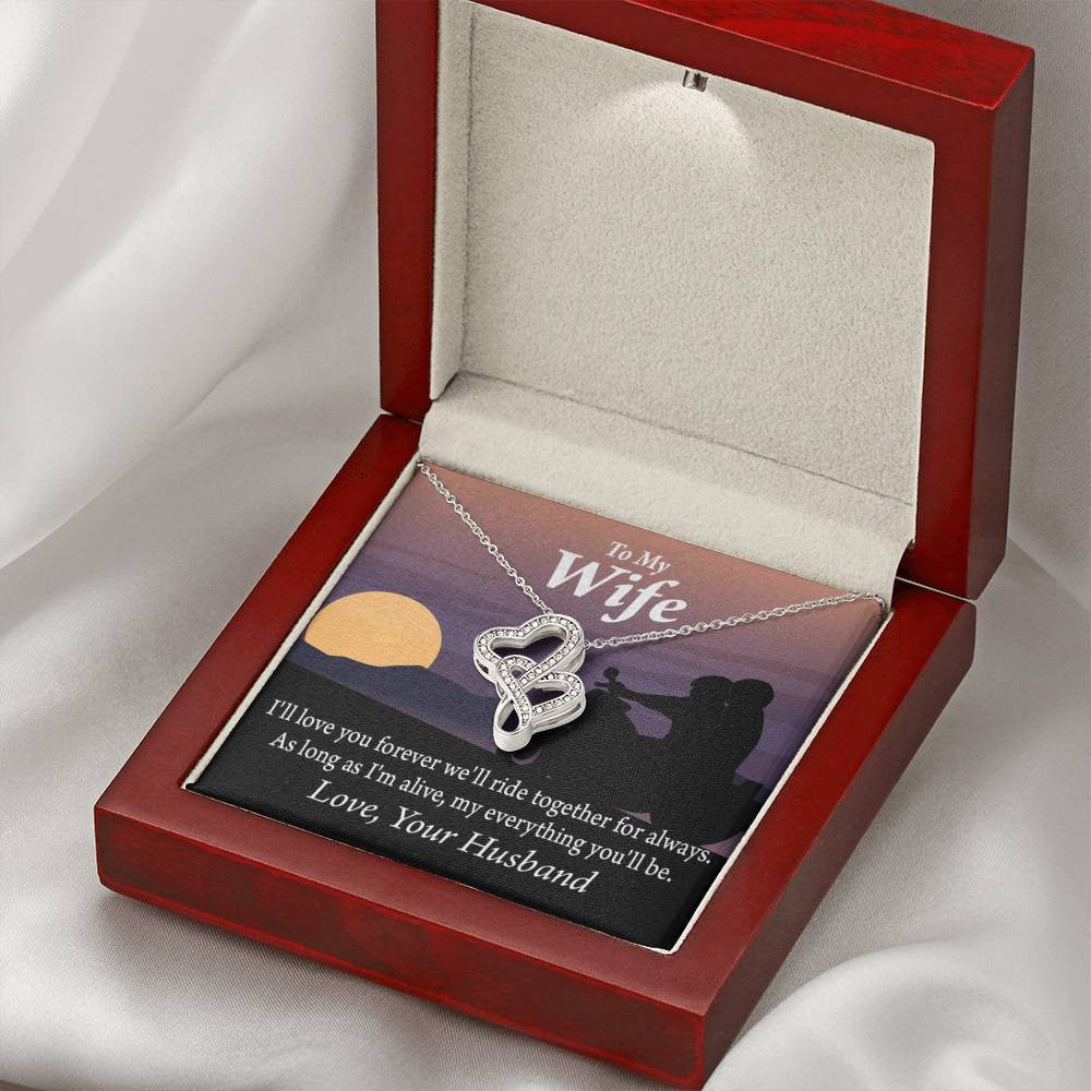 To My Wife Ride Together For Always Double Hearts Necklace Message Card From Son Daughter Gift Anniversary Birthday Graduation Mothers Day - Double Hearts Necklace