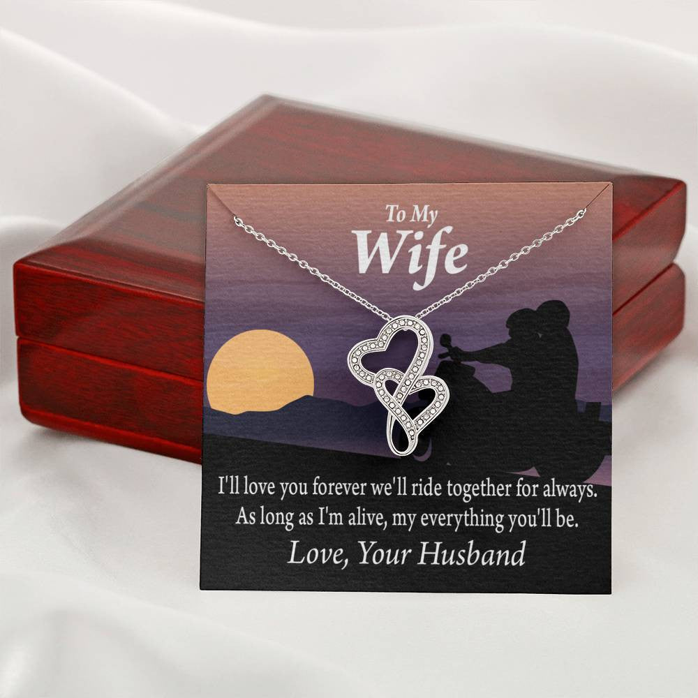 To My Wife Ride Together For Always Double Hearts Necklace Message Card From Son Daughter Gift Anniversary Birthday Graduation Mothers Day - Double Hearts Necklace