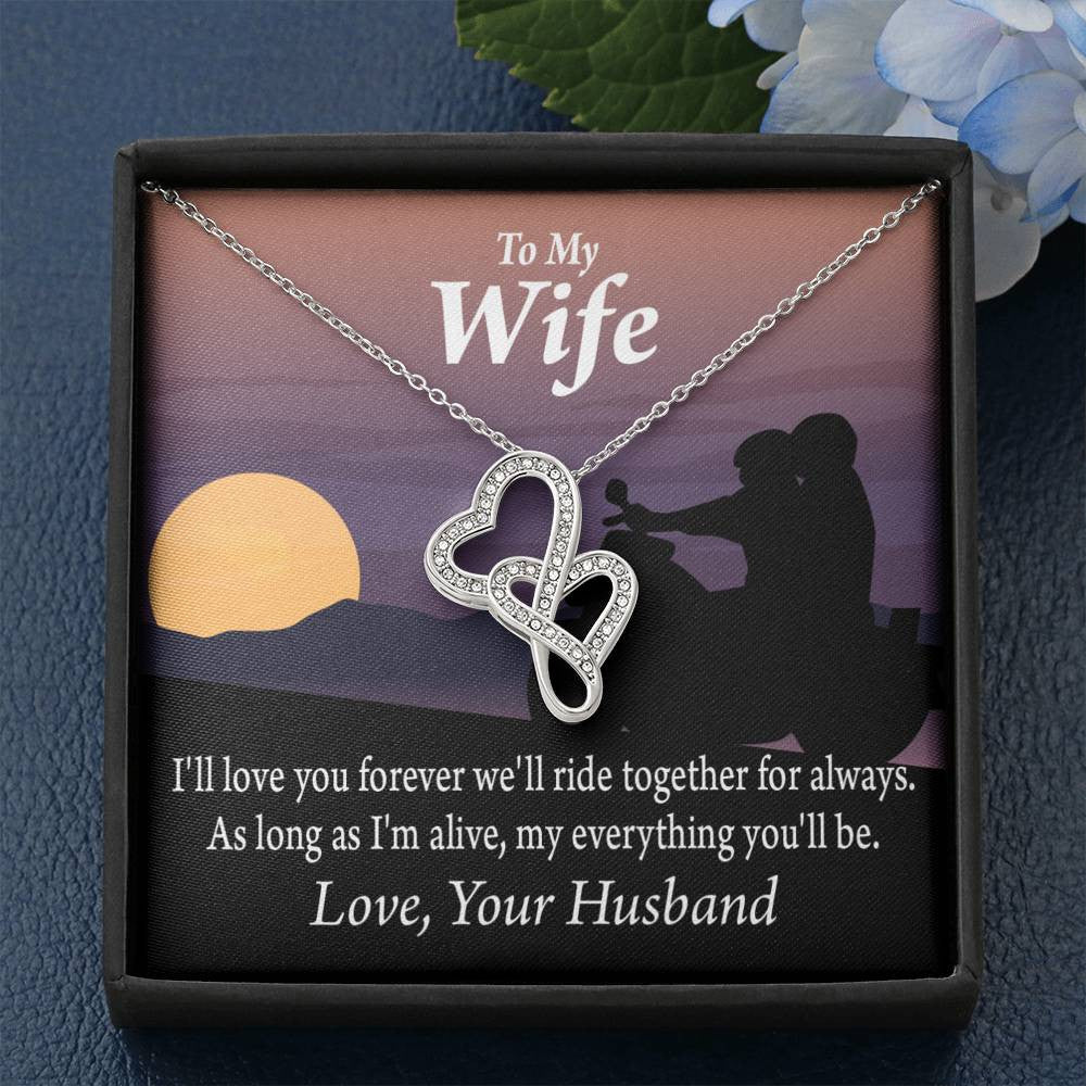 To My Wife Ride Together For Always Double Hearts Necklace Message Card From Son Daughter Gift Anniversary Birthday Graduation Mothers Day - Double Hearts Necklace