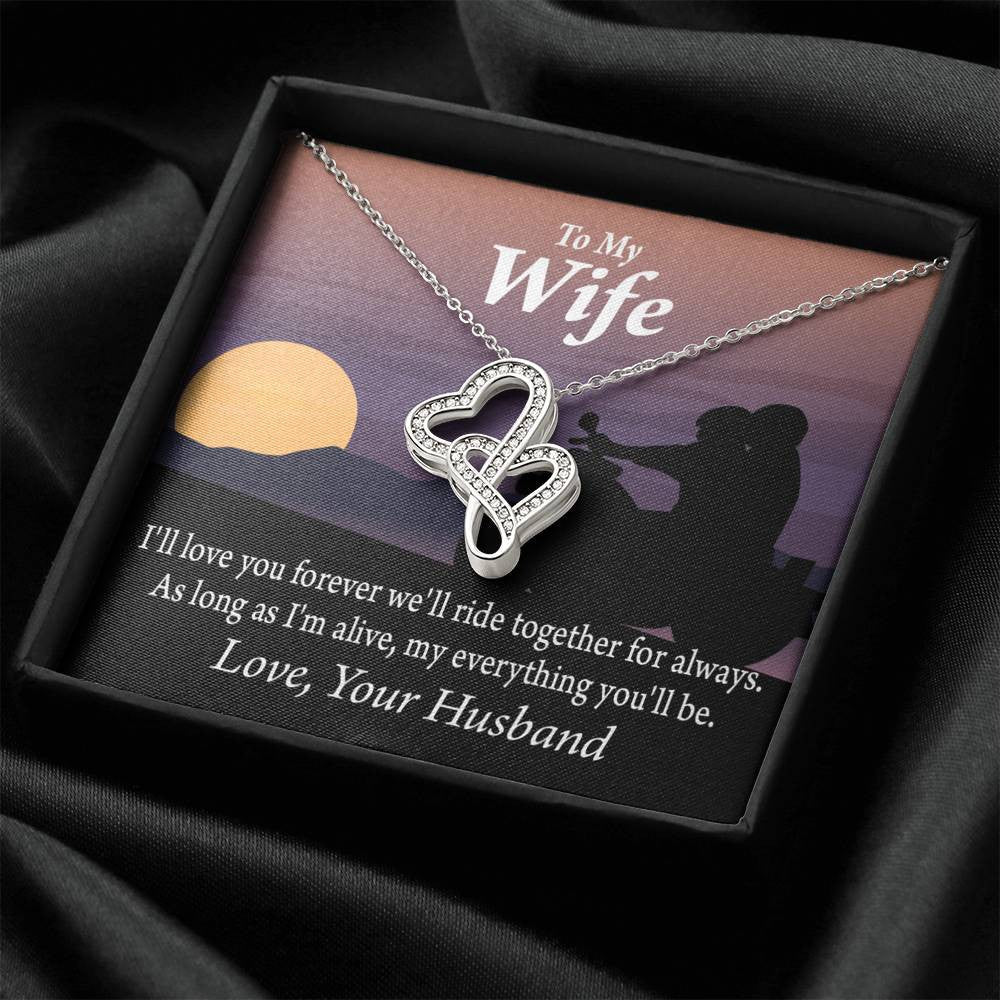 To My Wife Ride Together For Always Double Hearts Necklace Message Card From Son Daughter Gift Anniversary Birthday Graduation Mothers Day - Double Hearts Necklace
