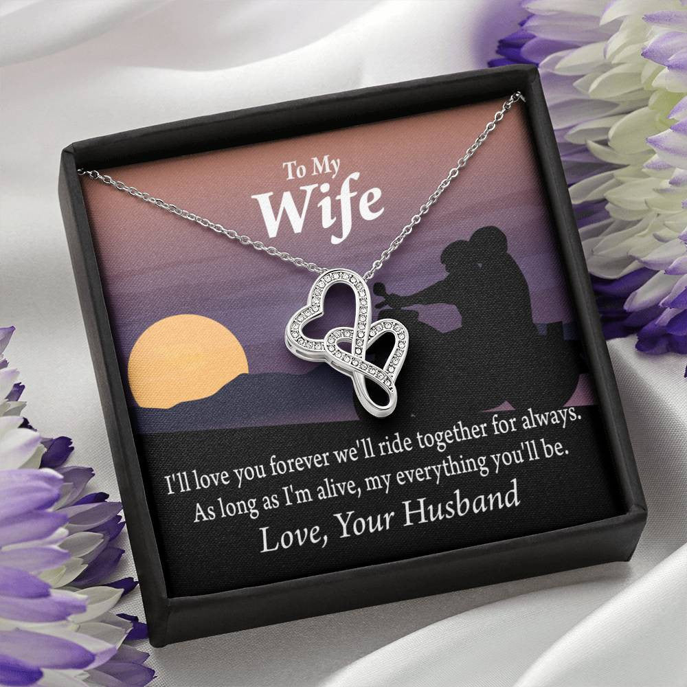 To My Wife Ride Together For Always Double Hearts Necklace Message Card From Son Daughter Gift Anniversary Birthday Graduation Mothers Day - Double Hearts Necklace