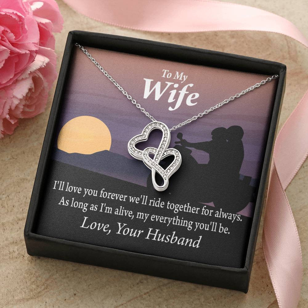 To My Wife Ride Together For Always Double Hearts Necklace Message Card From Son Daughter Gift Anniversary Birthday Graduation Mothers Day - Double Hearts Necklace