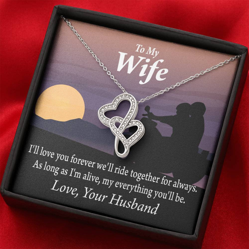 To My Wife Ride Together For Always Double Hearts Necklace Message Card From Son Daughter Gift Anniversary Birthday Graduation Mothers Day - Double Hearts Necklace