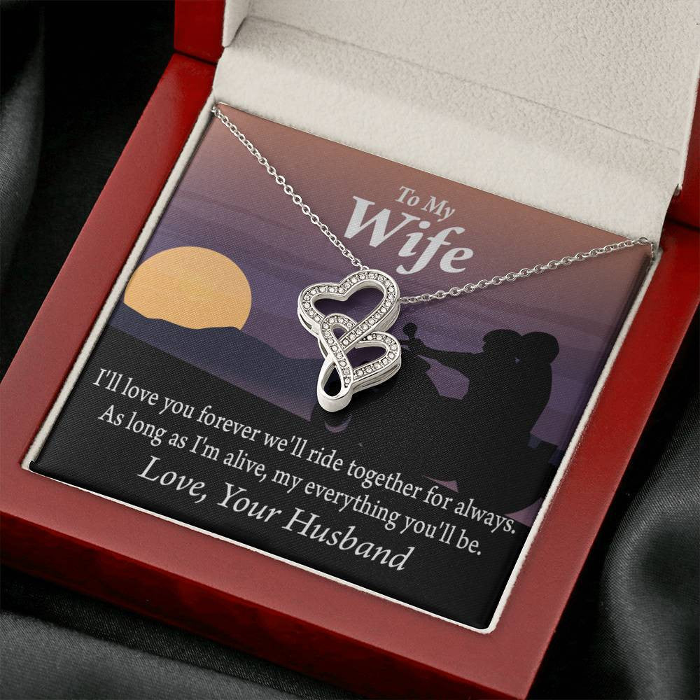 To My Wife Ride Together For Always Double Hearts Necklace Message Card From Son Daughter Gift Anniversary Birthday Graduation Mothers Day - Double Hearts Necklace