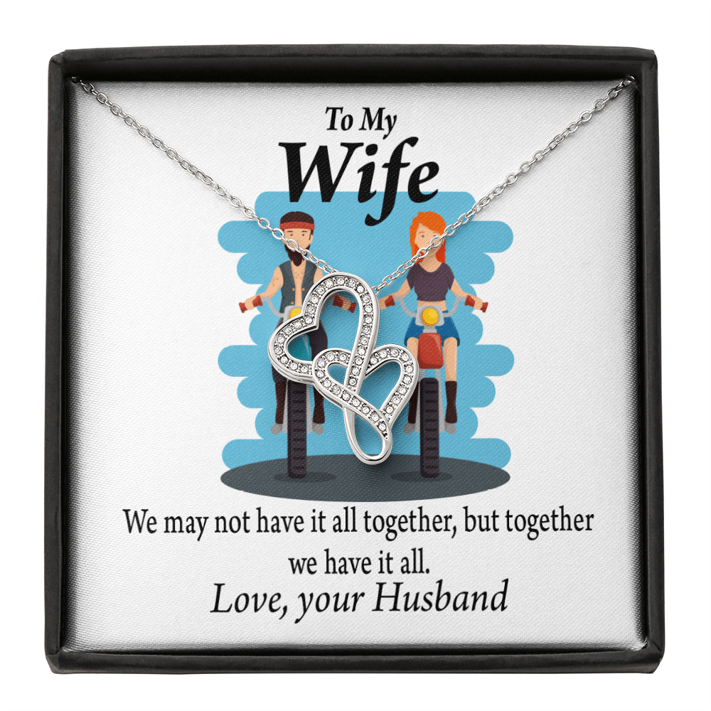 To My Wife Riding Together We Have It All Double Hearts Necklace Message Card From Son Daughter Gift Anniversary Birthday Graduation Mothers Day - Double Hearts Necklace