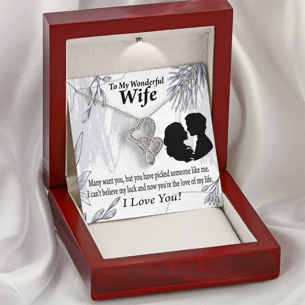 To My Wife Lucky To Be Your Man Twin Hearts Necklace Cz Eternal Bond Pendant From Son Daughter Gift Anniversary Birthday Graduation Mothers Day - Double Hearts Necklace